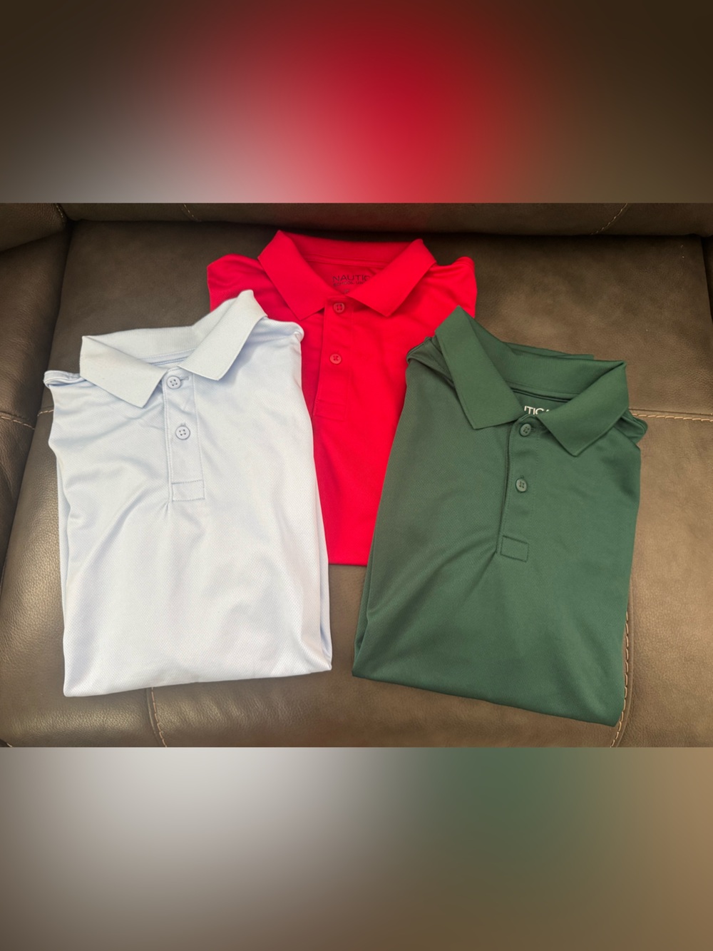 Nautica Kids Polo Shirts - Red, Light Blue, Green (Set of 3). Uniform shirts